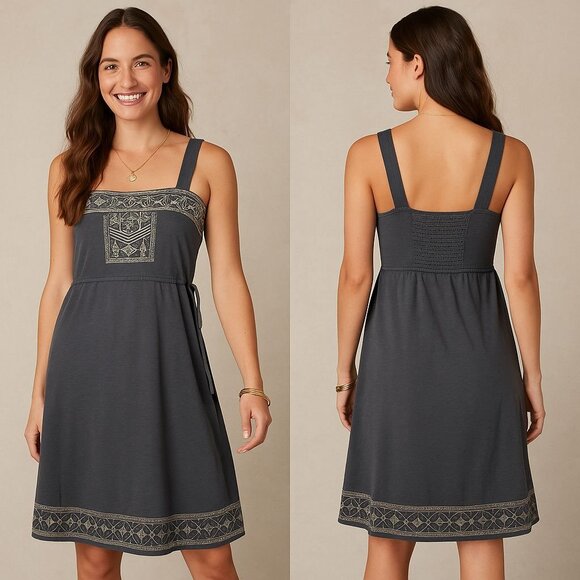 prAna Organic Cotton Embroidered Boho Midi Dress Granola Girl Cottagecore Sz S - Picture 1 of 9